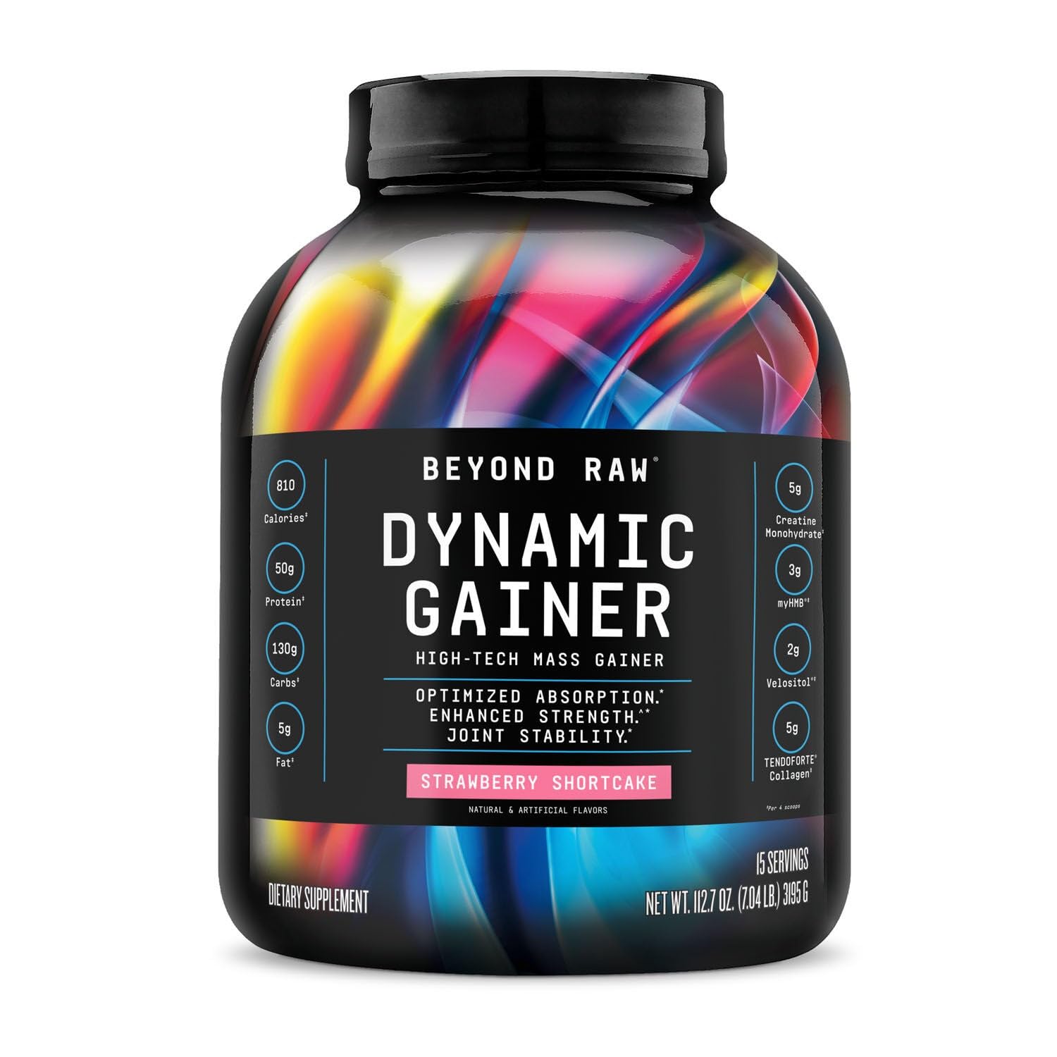BEYOND RAW Dynamic Gainer | High-Tech Mass Gainer | Optimized Absorption, Enhanced Strength, and Joint Stability | Strawberry Shortcake | 15 Servings