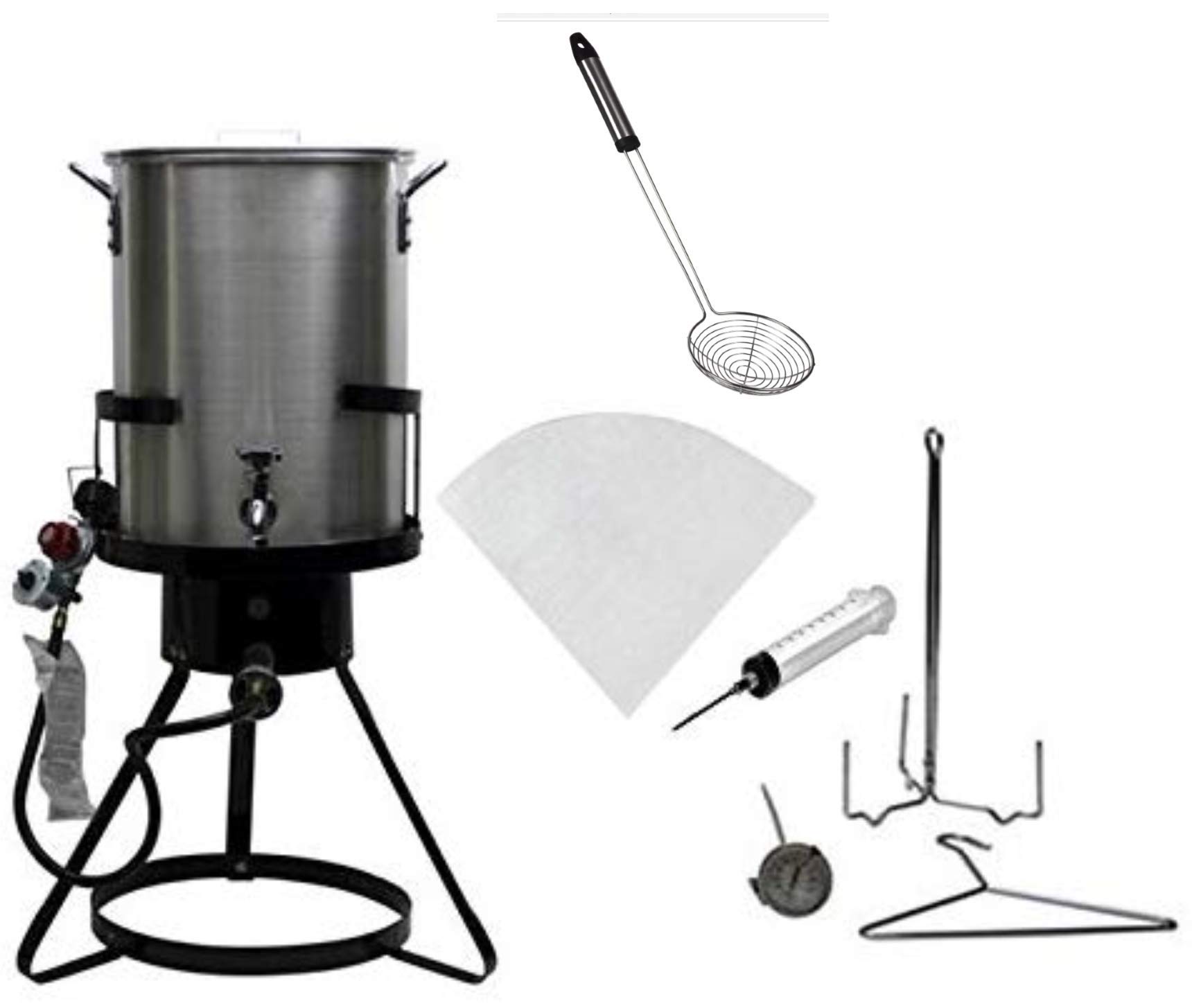 Outdoor Heavy Duty Steel 50,000 BTU Propane 30 Quart Deep Turkey Fryer with Spigot Pot, Plus Injecto