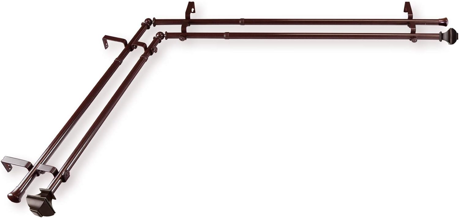 Rod Desyne 13/16" Moyat Corner Window Double Curtain Rod, 120-170 inch, Cocoa