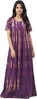 Kavz Cotton Frill Nighty, Tie-Dye Print Maxi Nightgown, Short Sleeve Round Neck Sleepwear Price In India