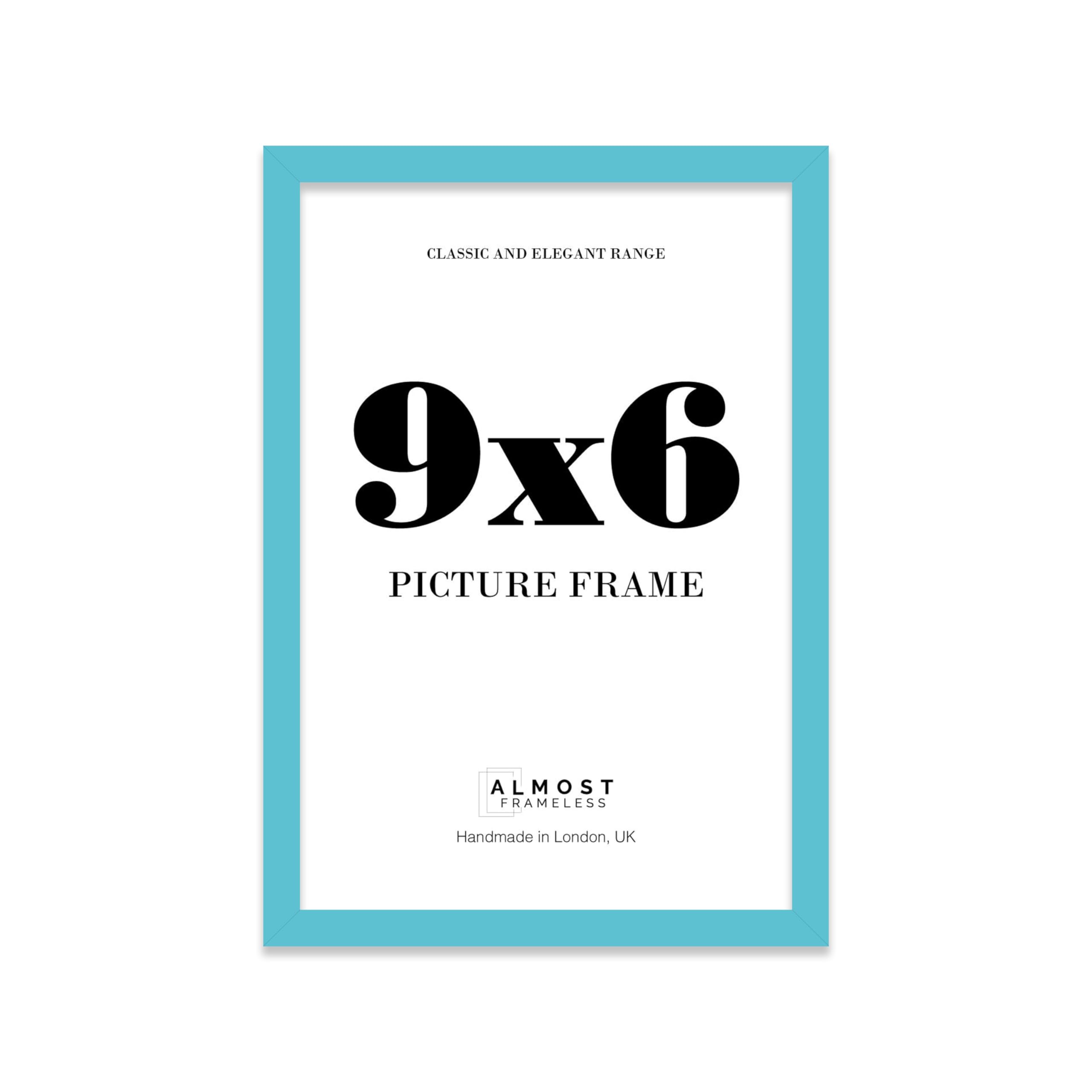 Almost Frameless 9x6 Turquoise Picture Frame 9"x6"(22.9x15.2cm) Poster, Photo, Artwork, or Print. Thin Edge Slim Frame Portrait and Landscape Display with Wall Hooks โ image 1