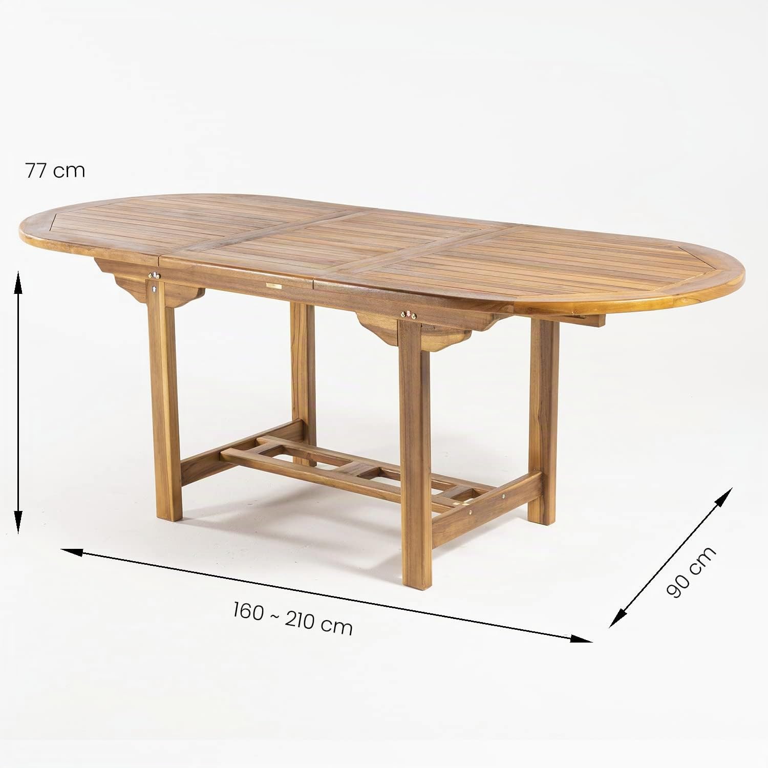 Mesa de jardín Extensible 160 a 210 cm de Madera Teca, Madera Teca Grado A, Ovalada, Medidas 160 a 210x90x77 cm, Tratamiento al Agua aplicado, Mesa para terraza de teka, Mesa Extensible teka
