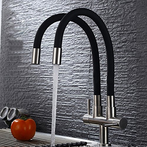 Robinets de cuisine monotrou brossé avec 2 poignées et rotation à 720 degrés