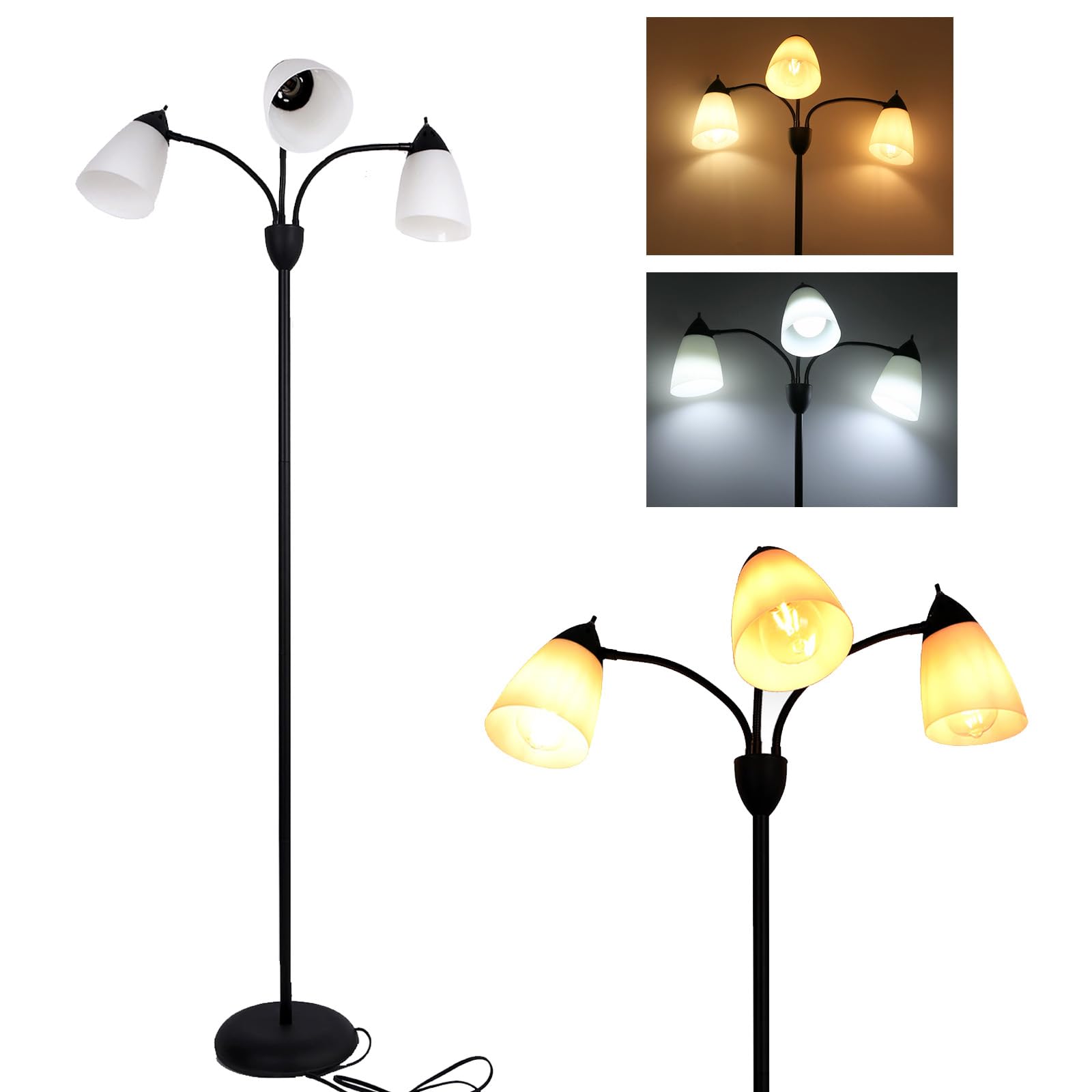 FIRVRE Lampada a Piantana da Terra, Lampada da Terra Moderna Design 3 Luci Individuale Controllo per Soggiorno, Letto, Lettura e Ufficio
