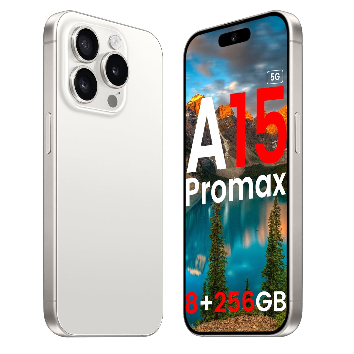 A15 Promax Unlocked 5G Cellphone 2024 Android 13 Phones with 6.8" FHD Screen Smartphones 48MP+108MP 6800 mAh|Dual SIM|Face ID Snapdragon 8cen2 Android Phone(White)