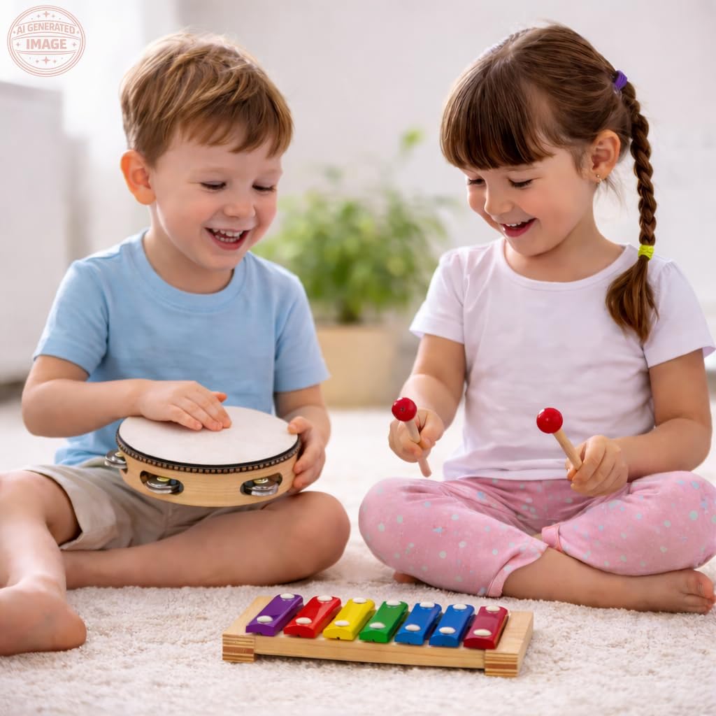 Stoie’s Set de Instrumentos Musicales para Niños – Instrumentos de percusión de Madera para niños de 1 a 3 años, xilófono, pandereta, Maracas, Juguetes Musicales para niños de 3 a 5 años