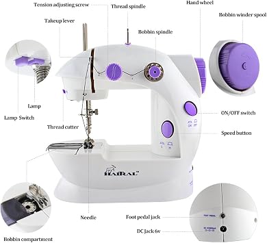 HAITRAL Portable Sewing Machine Adjustable 2-Speed Double Thread Electric Crafting Mending Machine with Foot Pedal 141