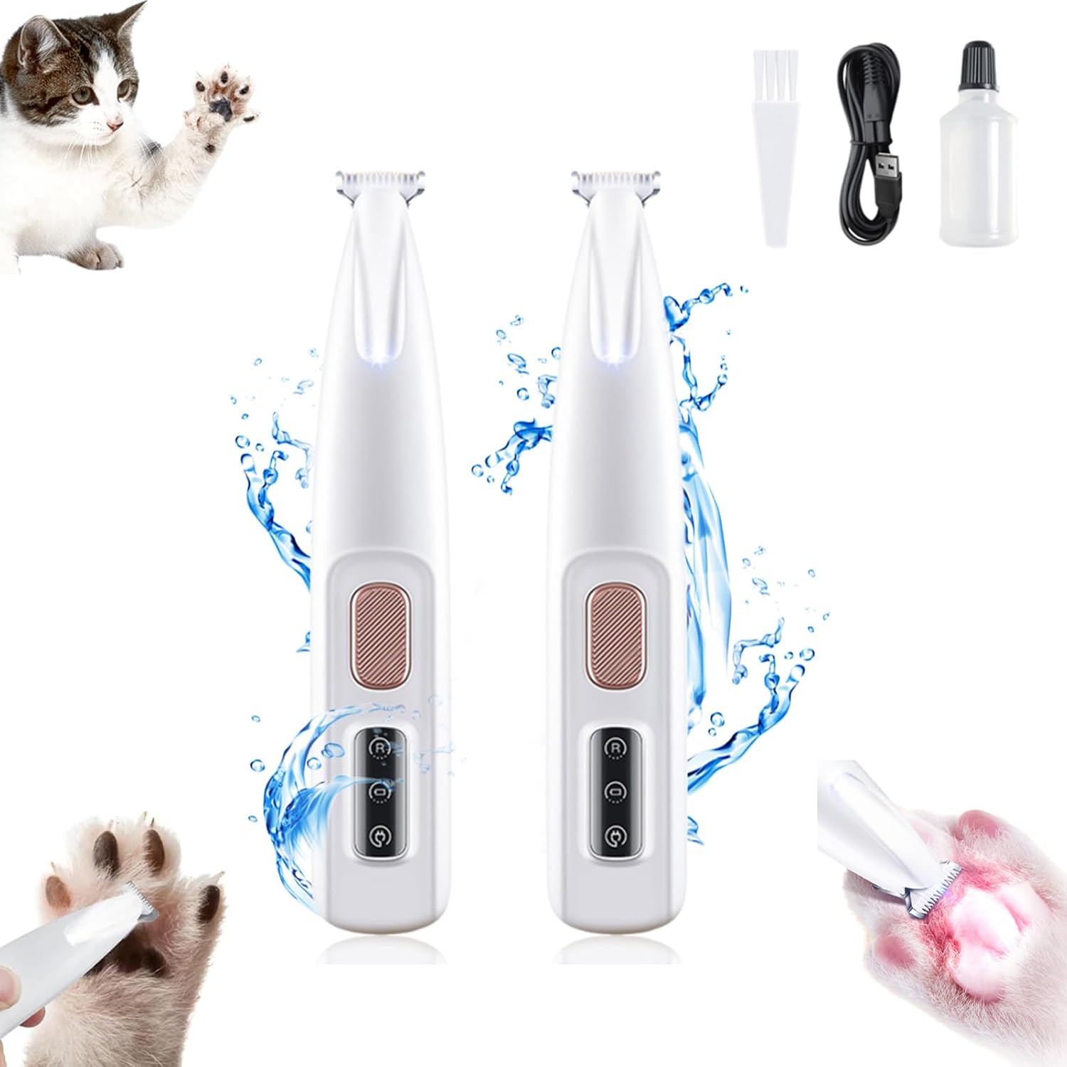 Yilia Upgrade Pet Micro Precision Trimmer, Multifunctional Pet Hair Clippers for Grooming with LED Light, Low Noise Waterproof Rechargeable Pet Paw Trimmer for Pet Paws, Eyes, Ears, Face, Rump (2PCS)