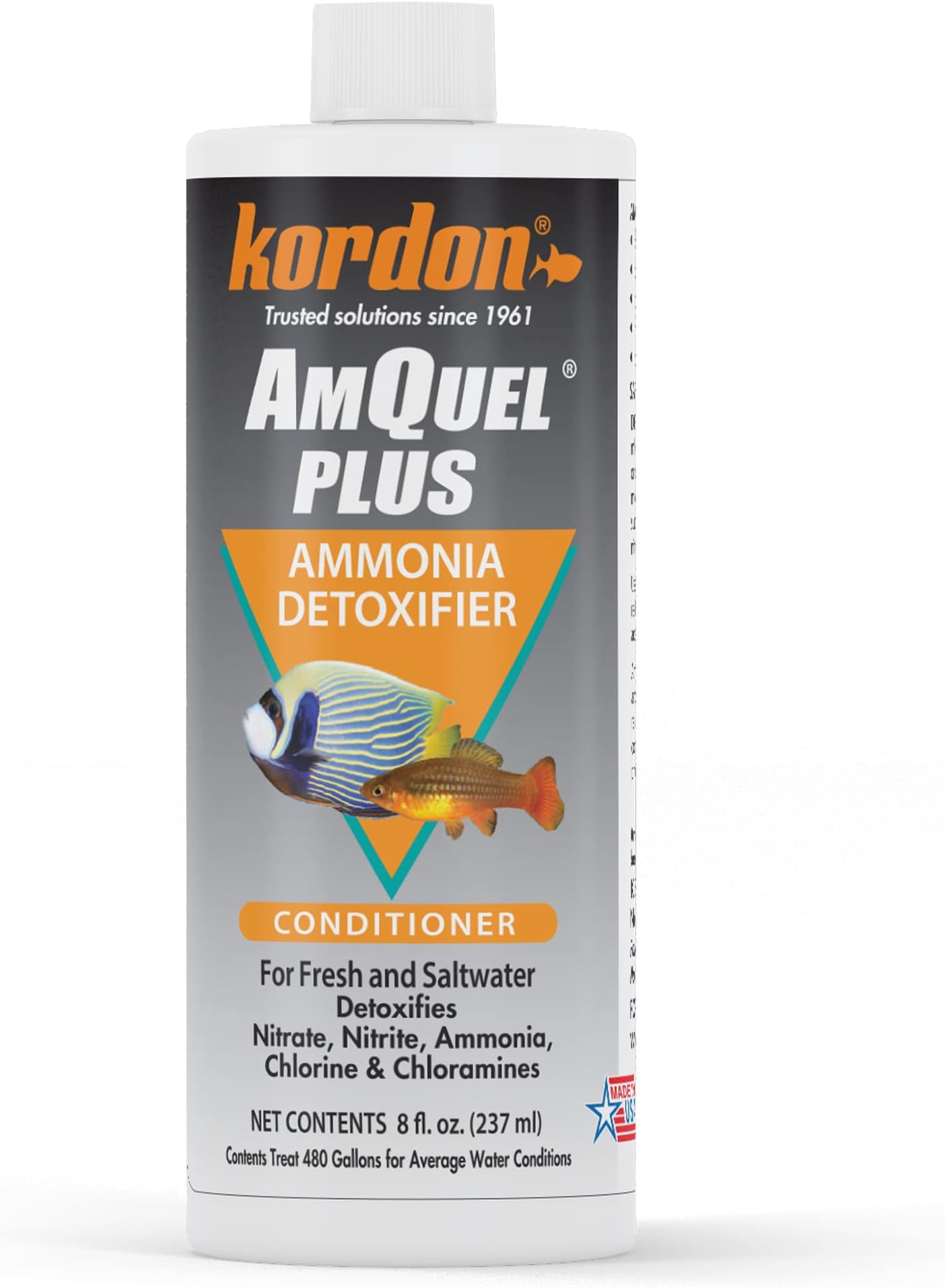 Amquel Plus Aquarium Water Conditioner - Instantly Detoxifies Ammonia, Nitrite, Nitrate, and Chlorine Remover for Freshwater & Saltwater Aquariums, 8 Ounces