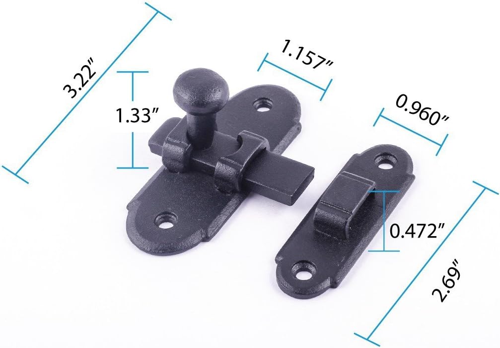 Renovators Supply Manufacturing Black Iron Cabinet Slide Door Latch 3.2" L X 2.2" W Antique Wrought Iron Metal Sliding Latches for Cabinet Or Window Doors Rust Resistant Locks with Hardware Pack of 4