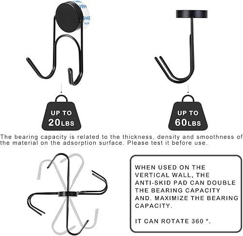 Miniatura 3 de Buelkmag Gancho giratorio negro, ganchos resistentes, ganchos fuertes para colgar para parrilla de crucero, refrigerador, caja de herramientas,