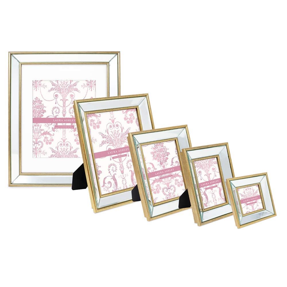 Laura Ashley 8x10 Gold Beveled Mirror Picture Frame, Classic Mirrored Frame with Deep Slanted