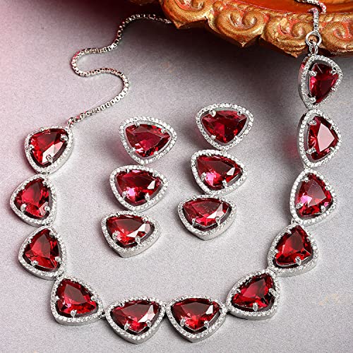Image of ZENEME Rhodium Plated Silver Toned Triangular Shaped American Diamond Studded Jewellery Set For Women and Girl
