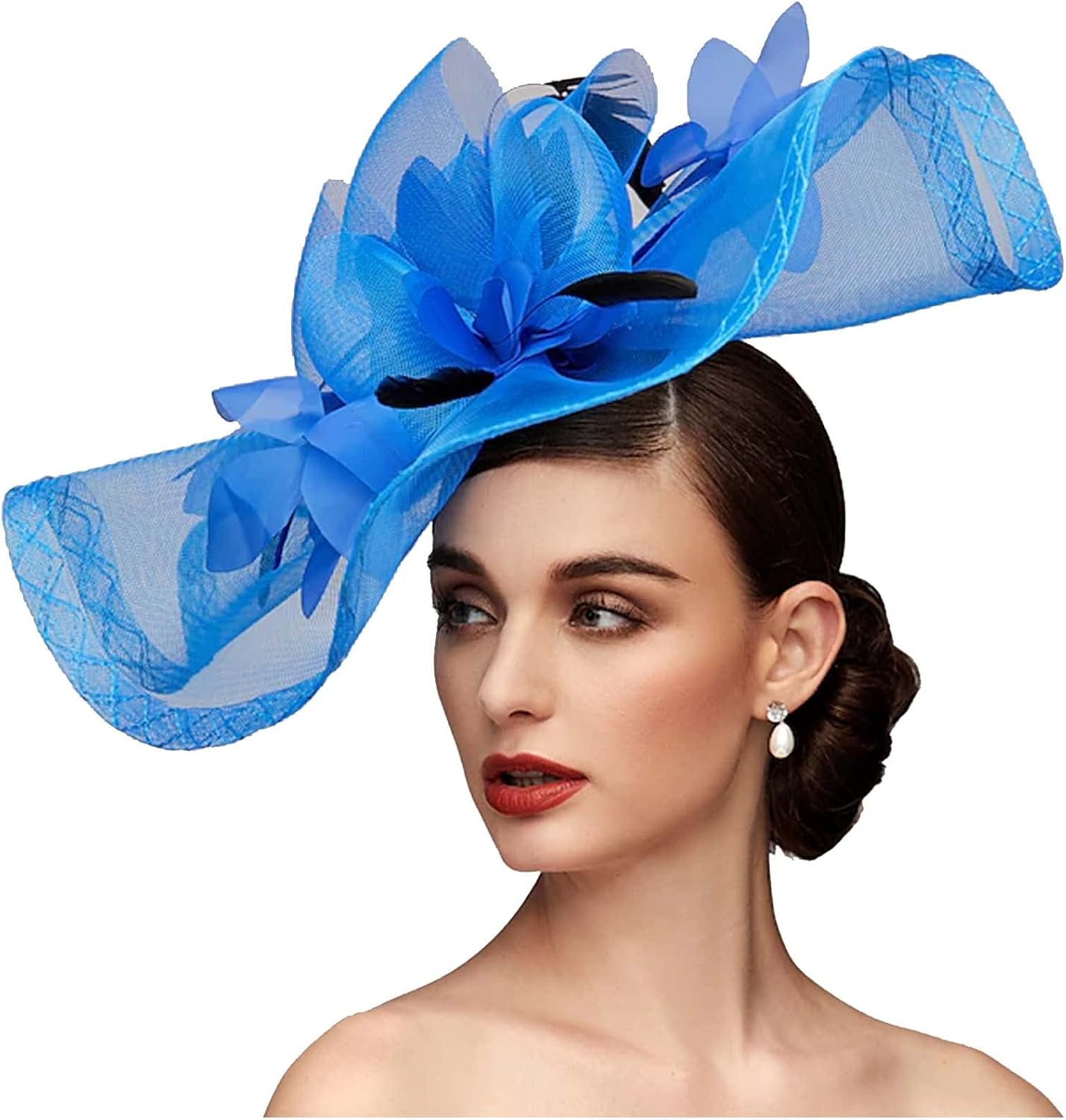 Fascinators Hats for Women Mesh Floral Feather Fascinator Headband for Wedding Cocktail Tea Party or Special Occasion