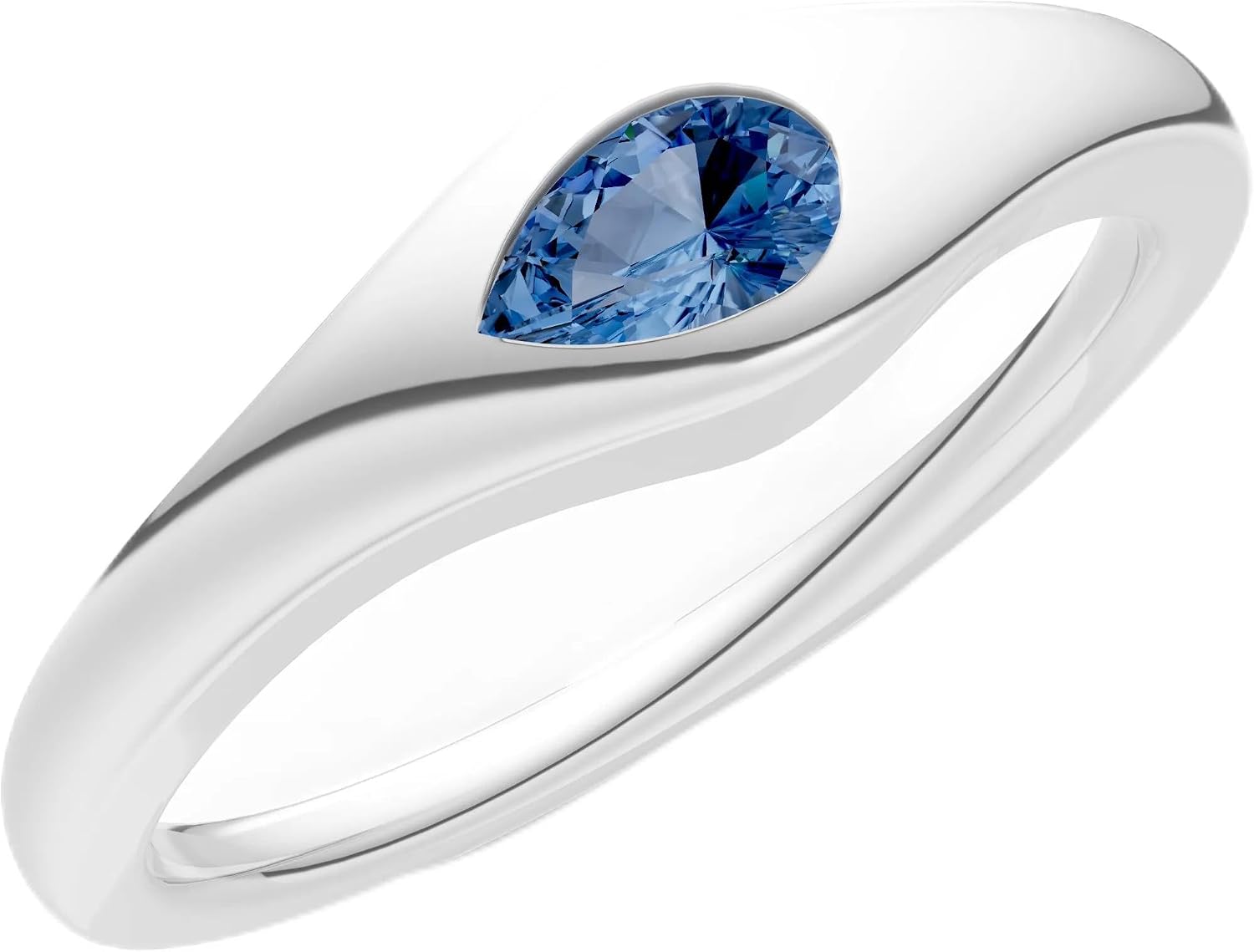 PEORA Pear Shape Cut London Blue Topaz Dome Band Available in Solid 10K, 14K or 18K Ring – White, Yellow or Rose Gold