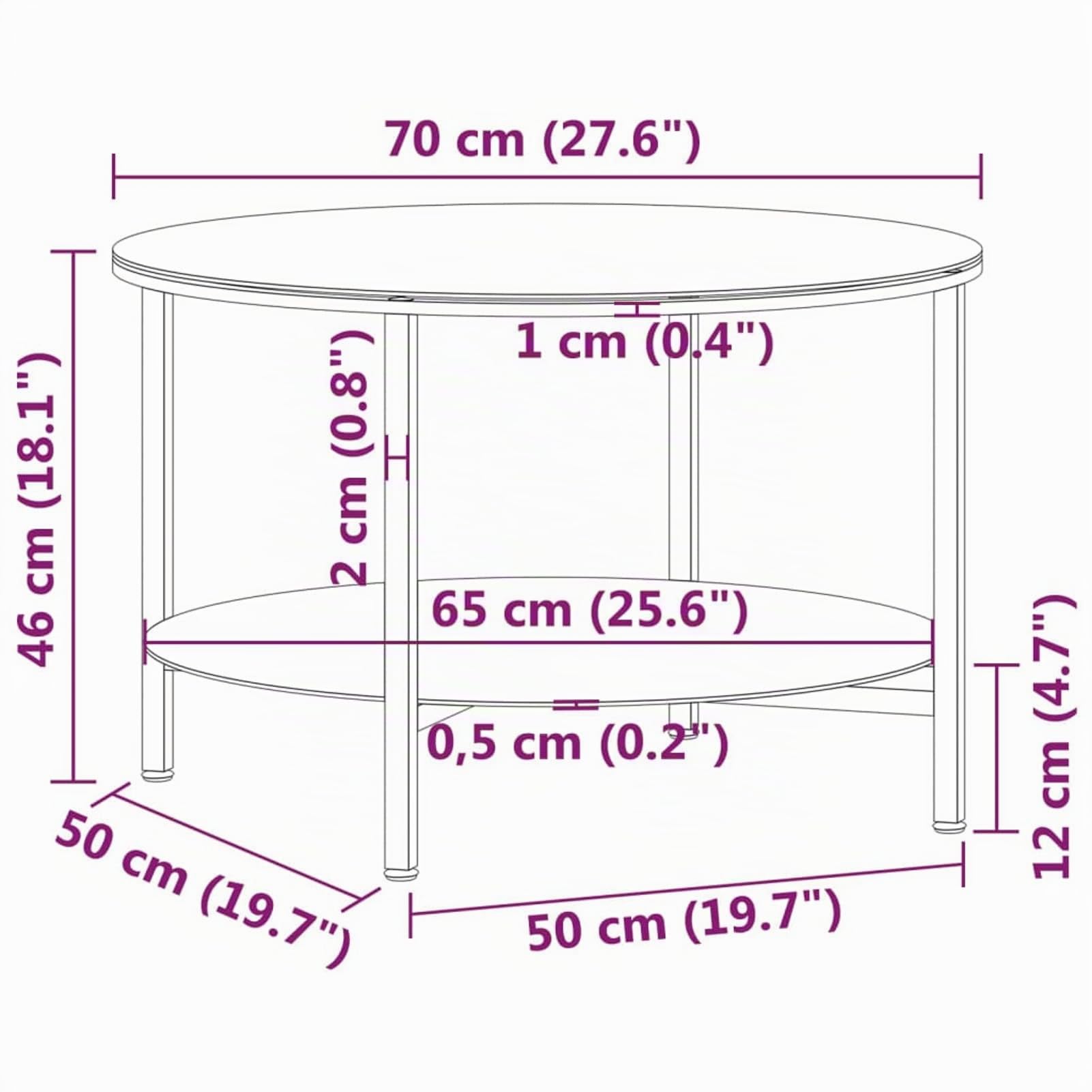 Gecheer Beistelltisch Rund Glastisch Couchtisch Sofatisch Kaffeetisch Hartglas Schwarz und Transparent 70 cm