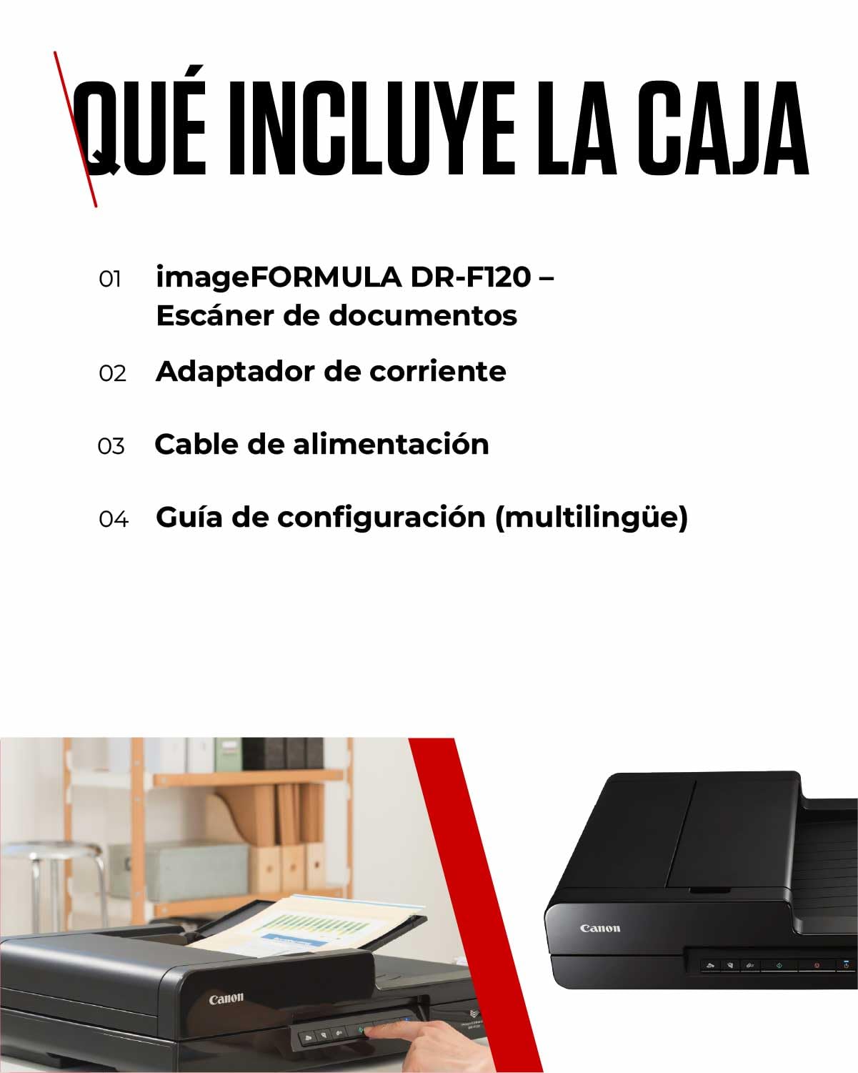 Canon imageFORMULA DR-F120 Escáner Plano de Documentos y Alimentador | A Doble Cara con USB para hogar y Oficina | hasta 20 pág/min | Alimentador de 50 Hojas | Incluye Software Canon CaptureOnTouch