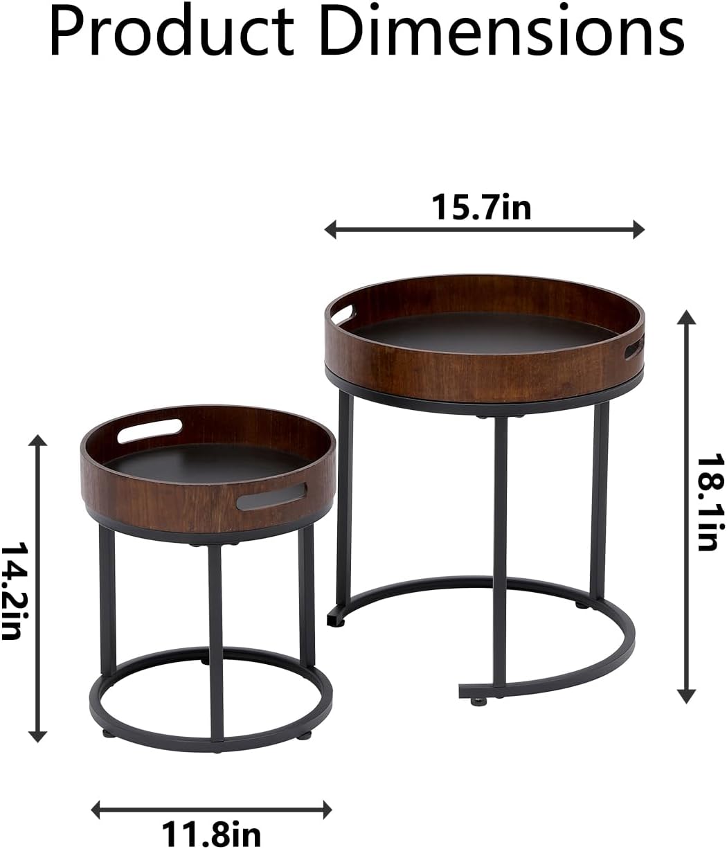Nesting Tables, Featuring Two Small Round Side Tables. Traditional Hand-Woven Nesting Tables， Can Serve as a Coffee Table in The Living Room or as Night Stand in The Bedroom.