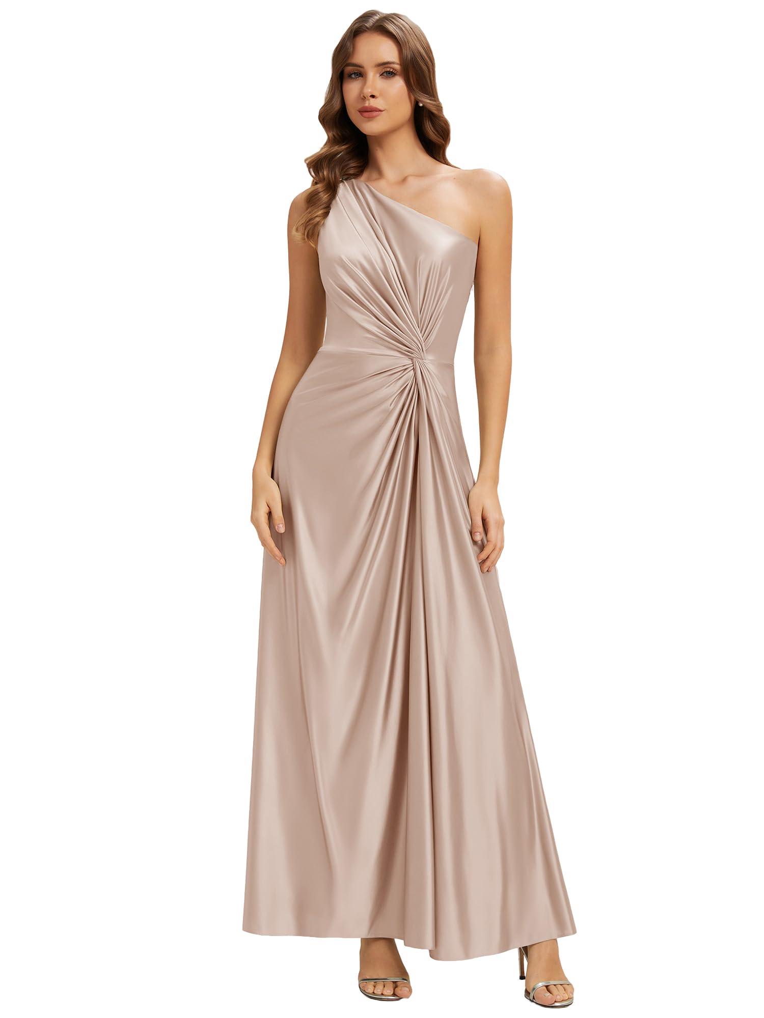 Ever-Pretty Abiti da Damigella Collo Asimmetrico Senzamaniche Satin Maxi Gonna Svasata ES02725