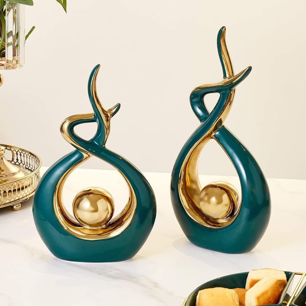 Oggettistica Per La Casa Moderna,Sculture Moderne Design Astratta Scultura in Ceramica, Arredi, Creative Cantinette Vino, libreria, Salotti,Decorazioni -adatta anche come regalo ,Alta 27 cm,Verde,S