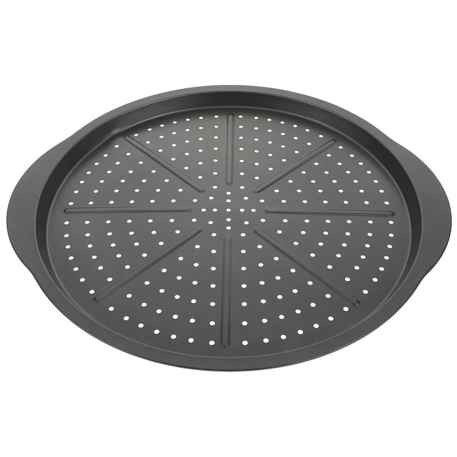 Kalttoy 15Inch Round Perforated Pizza Pan Carbon Steel Nonstick Coating Even Heat Distribution Oven Baking Sheet with Handle Carbon Steel Pizza Baking Tray