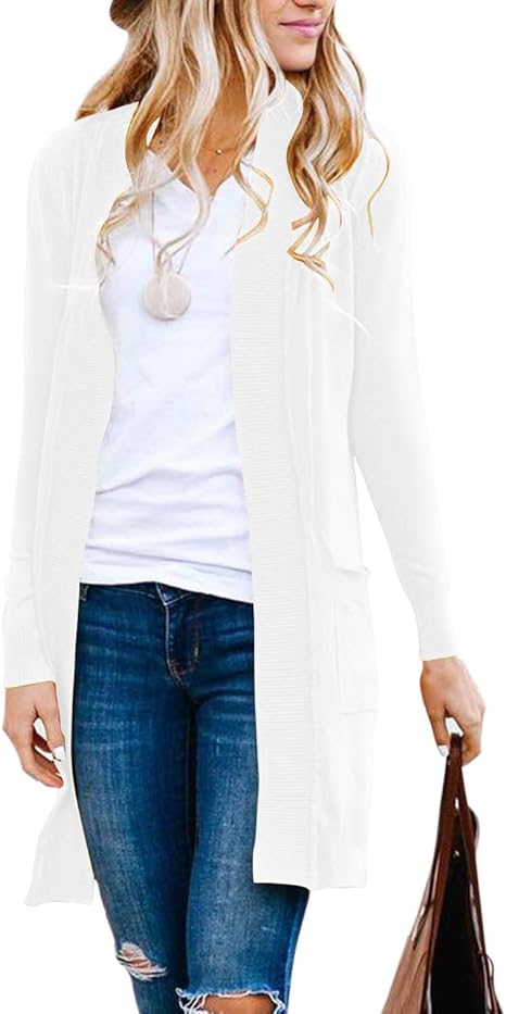 MEROKEETY Women's Long Sleeve Basic Knit Cardigan Ribbed Open Front Sweater