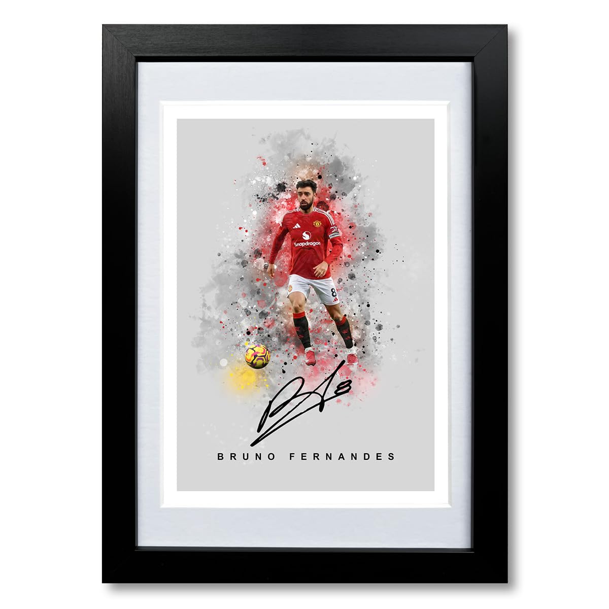 Mounted Gifts Trading A4 Framed & Mounted (Grey) Bruno Fernandes Signed Photo Manchester United Poster Print Autograph Framed Display Memorabilia Portugal Gift (A4 Framed & Mounted (Grey))