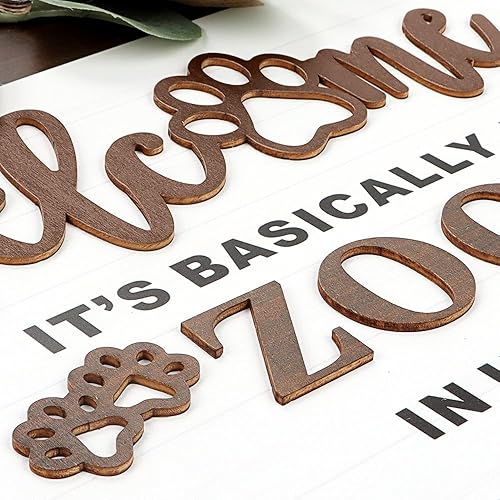 Miniatura 2 de Letrero de bienvenida divertido 3D para colgar con corona de lazo, con texto en inglés "It's Basically A Zoo In Here", placa de letrero de porche