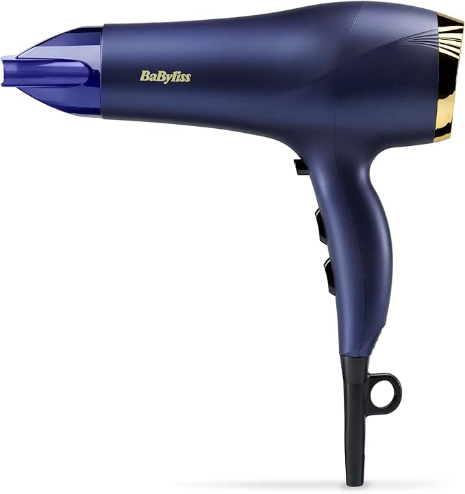 BaByliss Asciugacapelli Midnight Luxe, 2300W Phon Capelli Professionale, Funzione ionica anti-crespo, asciugatura rapida, leggero, 3 impostazioni di calore, 2 velocità, blu, 5781PE