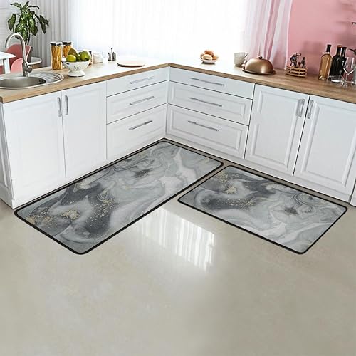 Miniatura 6 de Tapete de cocina acolchado con textura de graffiti de mármol, antifatiga, juego de 2 piezas, duradero, resistente a las manchas, parte inferior