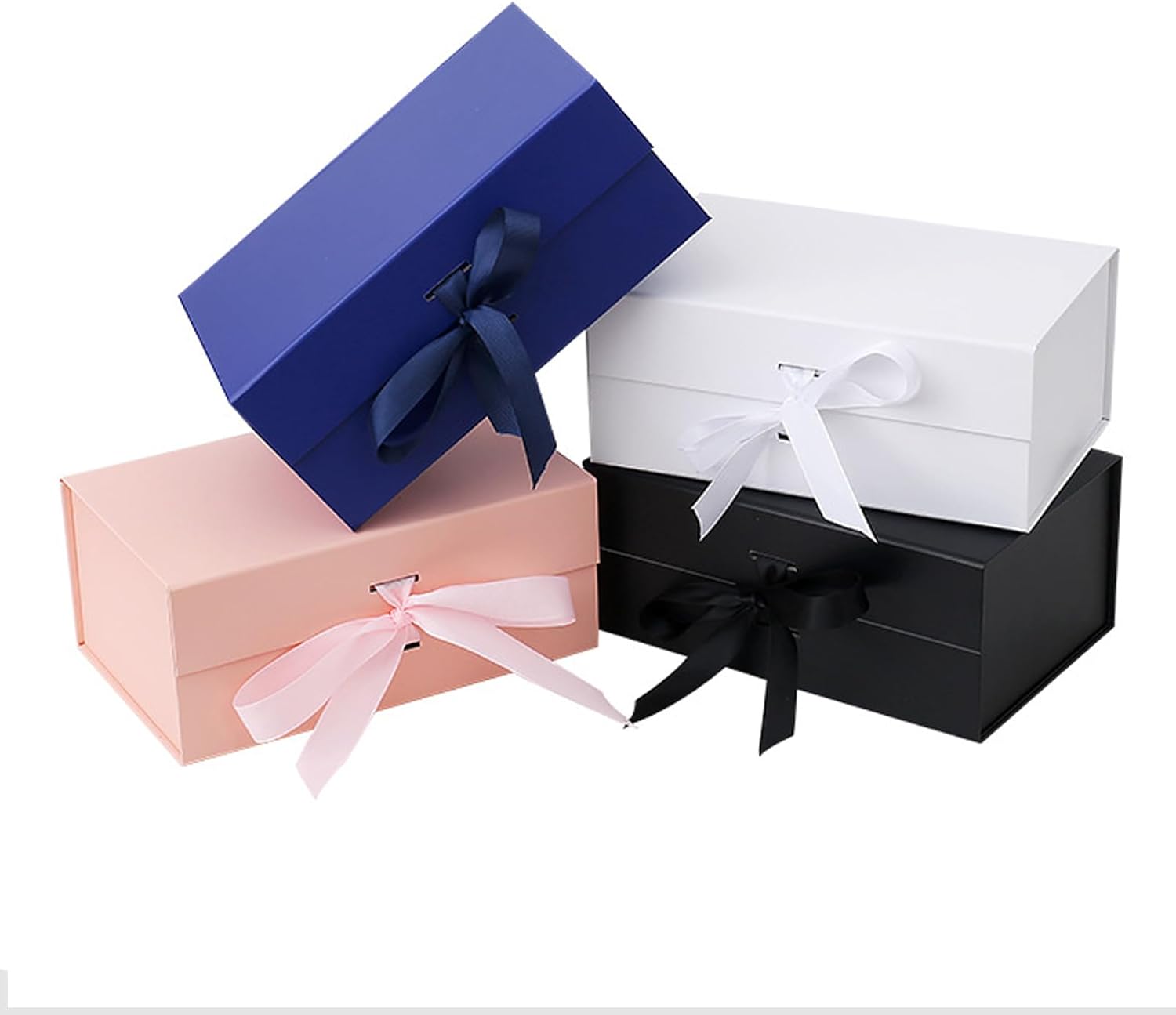 kaxilu Black Gift Boxes with Ribbon Foldable Gift Boxes Set of 5 Magnetic Presentations and Groomsmen Proposal, Glossy Finish,10.2x6.7x4.3 Inches