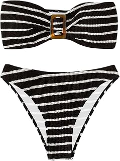 Dzpuhuojz Women's Striped Bandeau Bikini Swimsuits High Waist Bathing Suit High Cut Thong Bikini Set Two Piece