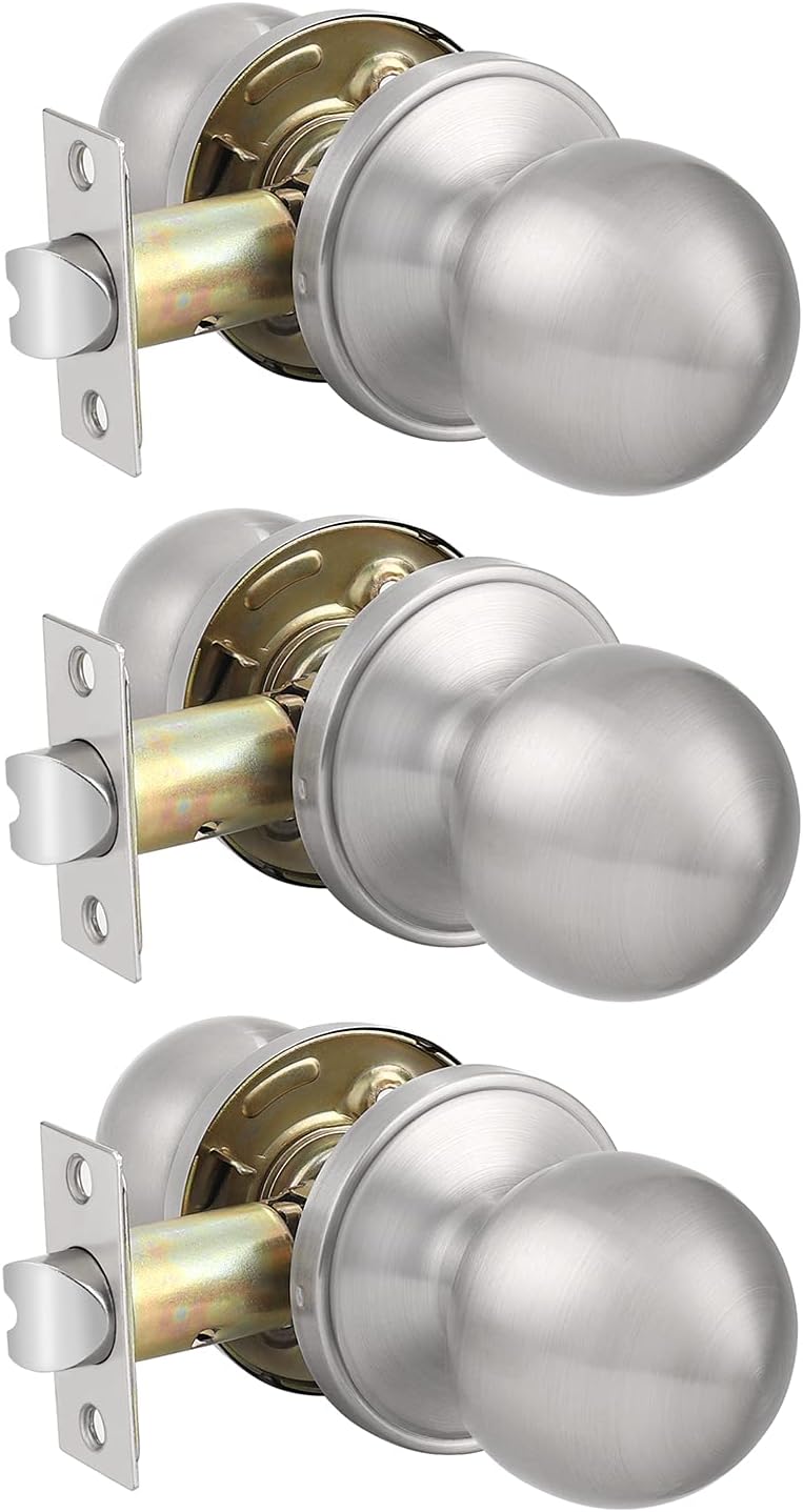 Probrico Ball Passage Door Knobs Handles Hall Closet Keyless Door Lock in Brushed Nickel Finish, 3 Pack