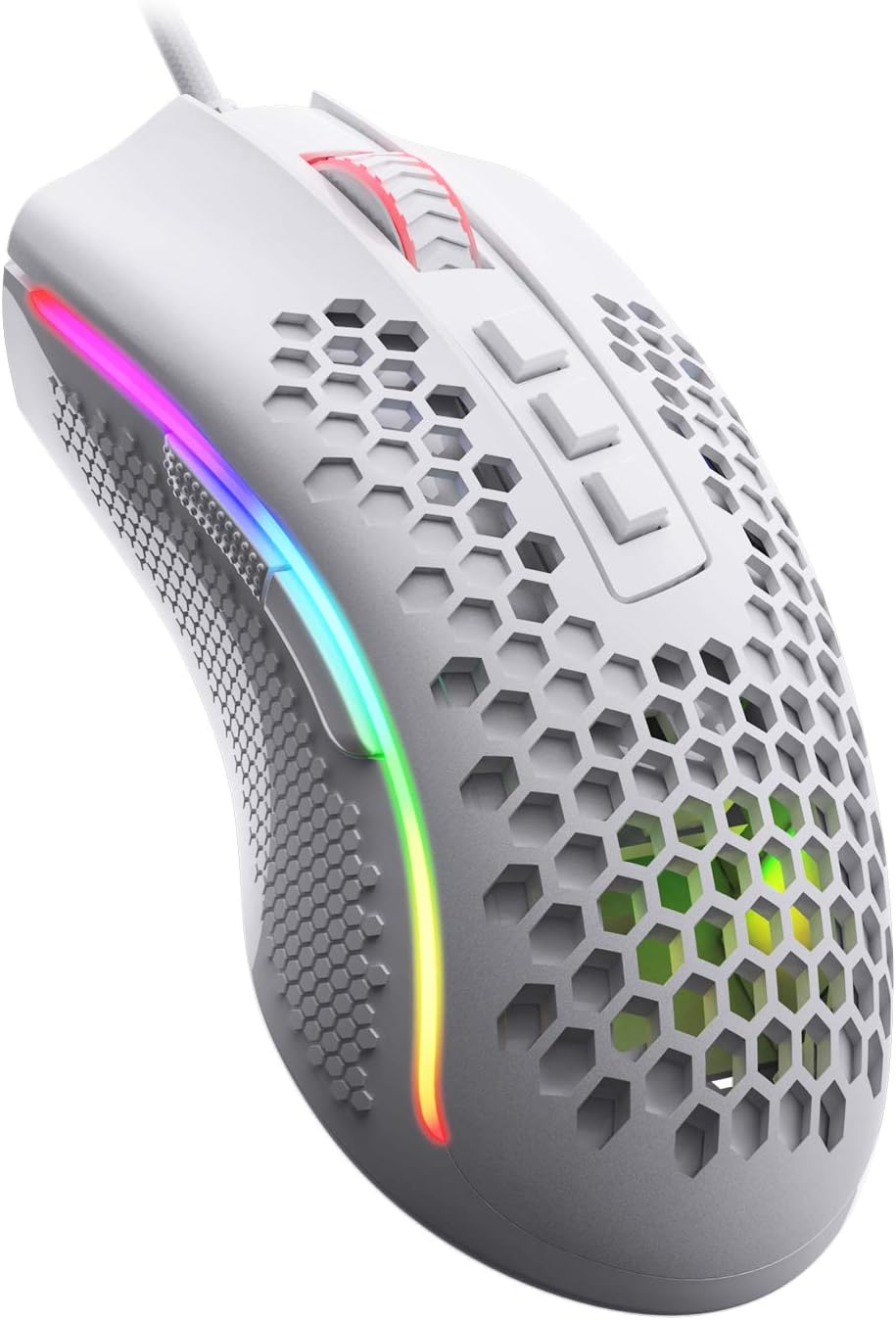 M808 Storm Lightweight RGB USB Gaming Mouse with 85g Ultralight Honeycomb Shell, 12400 DPI Optical Sensor, 7 Programmable Buttons, Precise Registration, Super-Lite Cable (White)