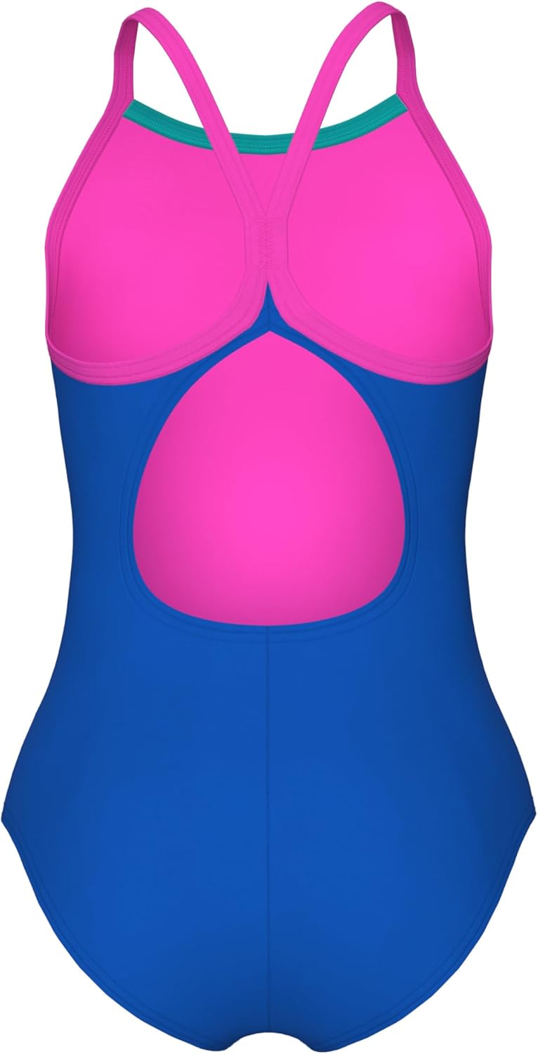 ARENA Feel Girls' Youth Light Drop Back Solid Swimsuit Waterfeel Fabric Comfortable One Piece Suit Pool or Beach 8 Years Blue China/Freak Rose Pink image 2 of 5 B0F24M482R