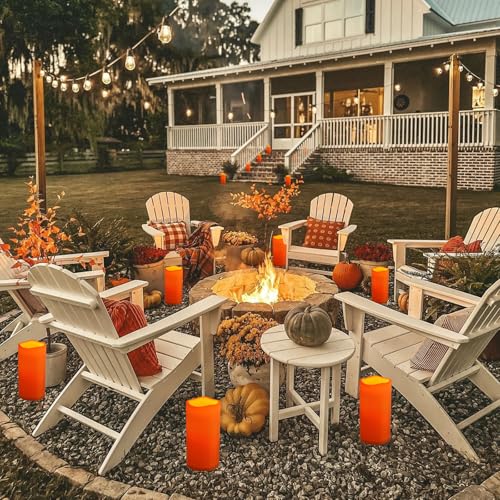 Image of NURADA 8 inch x 4 inch Large Outdoor Flameless Candles - Waterproof LED Pillar Flickering Candle Battery Operated with Timer Remote for Patio Porch Lanterns Halloween Thanksgiving Fall Decor - 2 Pack Orange