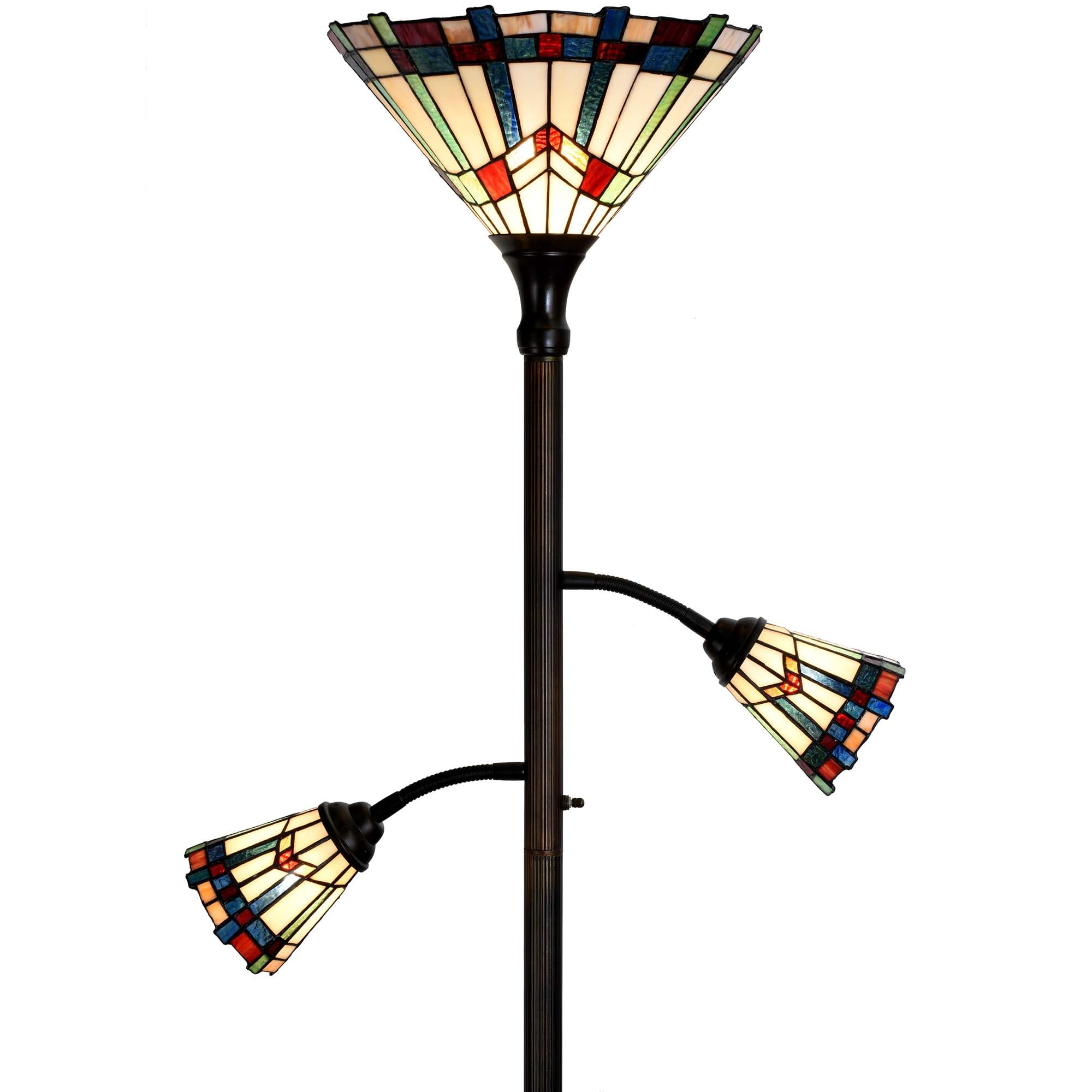 Bieye Tiffany Lampa podłogowa z 3 lampkami do czytania z regulowanymi lampami do czytania, do salonu, wysokość 178 cm (biała, misja)