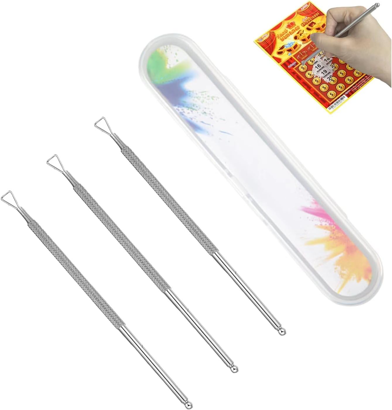 3PCS Metal Lottery Ticket Scratcher Pens – Ergonomic Scratch Off Tool for Lottery Tickets & Gift Cards – Silver – Nail-Safe, Portable & Durable
