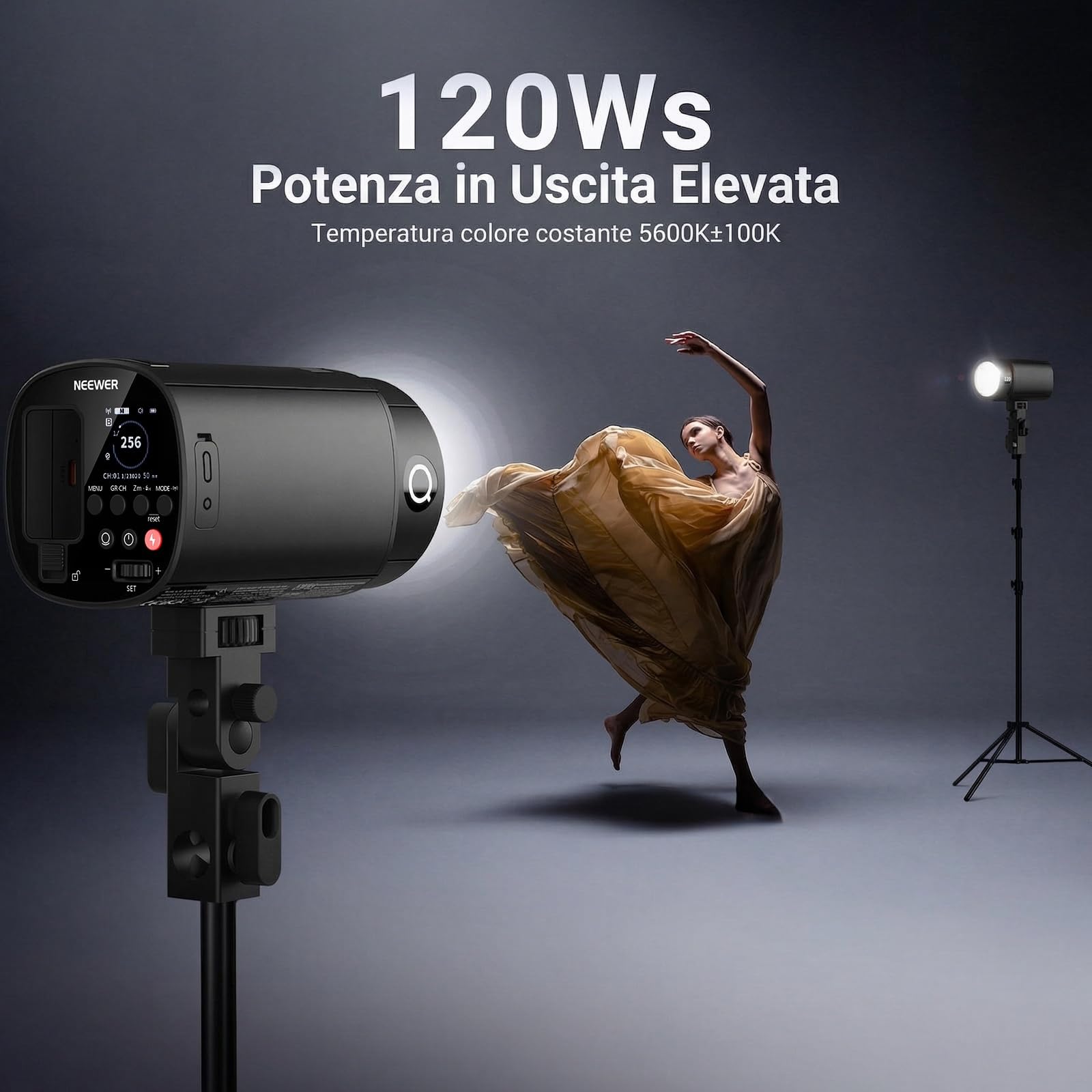 NEEWER Flash Stroboscopico da Esterno 120Ws 2.4G TTL, Compatibile Con Godox, 1/8000s HSS, Monoluce Portatile Da Studio Con Luce Modello, 420 Flash, Ricarica 1.5s, Per Servizi Fotografici, Q120