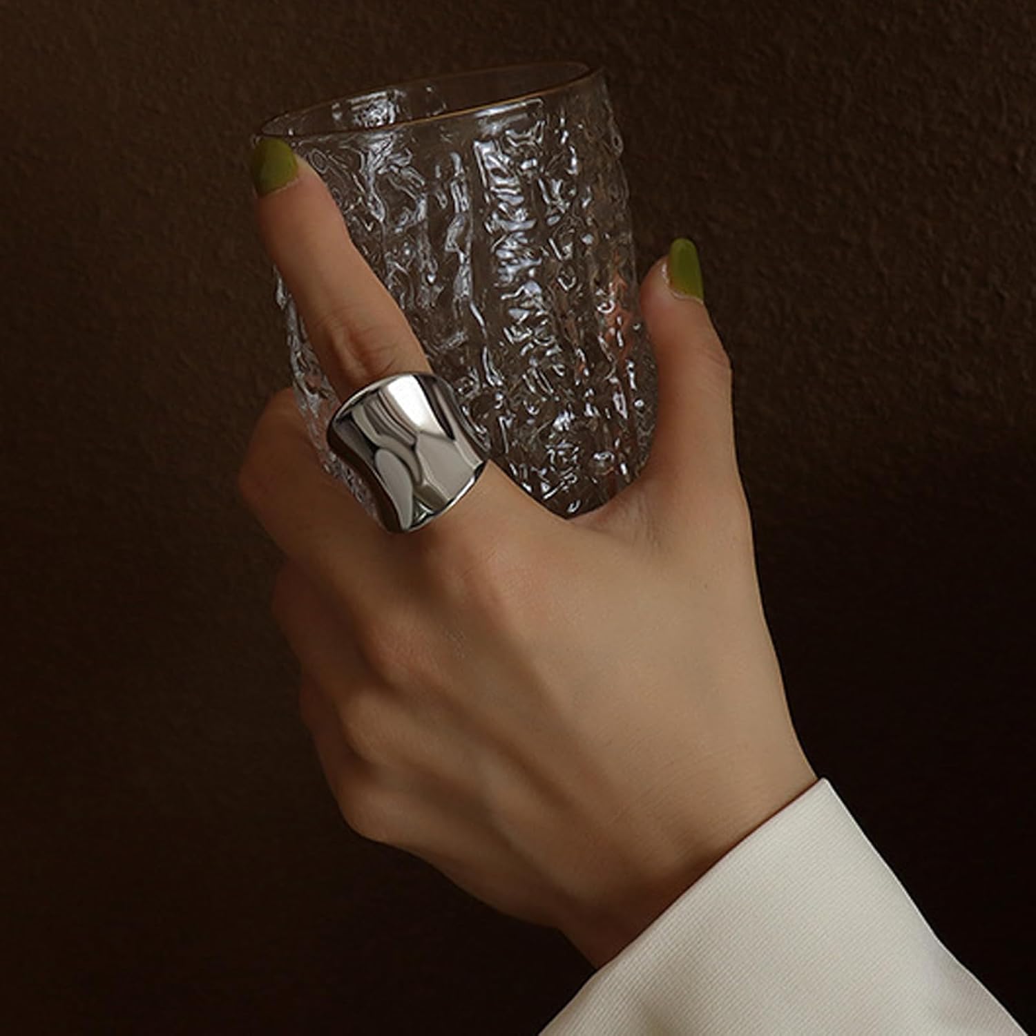 HUASAI Stackable Rings for Women Chunky Silver Wide Band Statement Rings Trendy Jewelry 2025 - Image 3