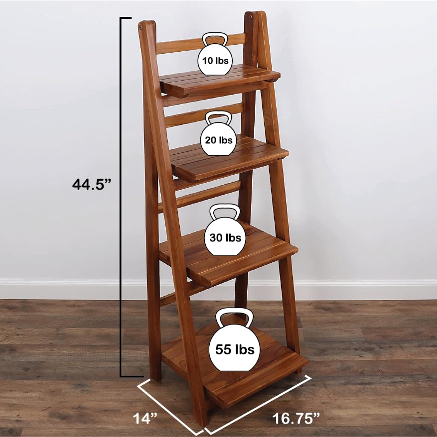 Amazon.com: Milltown Merchants Teak Ladder Shelf - Wooden Ladder