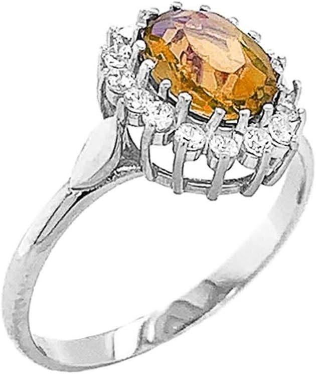 Certified 14k Gold Genuine Citrine and CZ Fancy Engagement/Wedding Solitaire Ring
