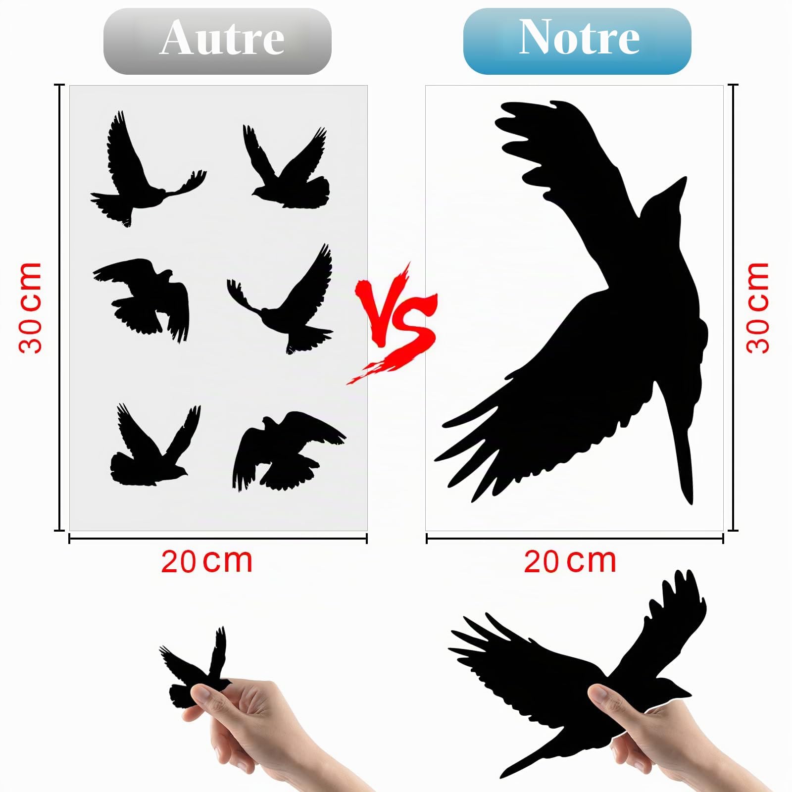 HOOWA Stickers Anti Collision Oiseaux Grand 27-31cm, 9PCS Stickers Fenetre Electrostatique PVC Autocollants, Noir Autocollant pour Vitre pour la Protection des Oiseaux