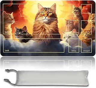 MTG Playmat+Mtg ゲームパッド、mtg Mouse Padゲームパッド60*35 CM、カードゲームプレイマット TCGとカードゲームパッド、マウスパッドデスクトップパッド トレーディングカード カードゲームプレイマット (NINE LIVES,With Zone)