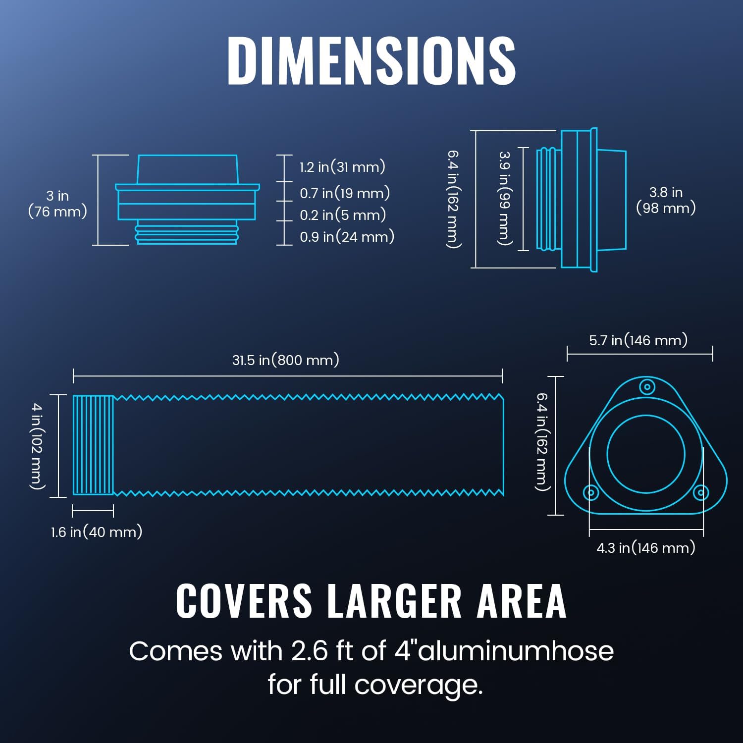 DV180 Magnetic Dryer Vent Kit, Airtight Seal Magntic Drver Vent Connector Kit, Including 6-Ply Aluminum Foil Duct and 2 Clamps, Easy to Clean Quick Connector