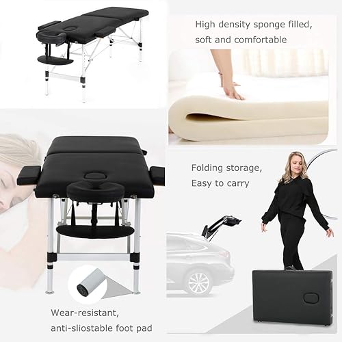 Miniatura 4 de PayLessHere Mesa de masaje, cama de masaje, cama de spa de 73 pulgadas, mesa de masaje de aluminio con funda de transporte para cara, altura