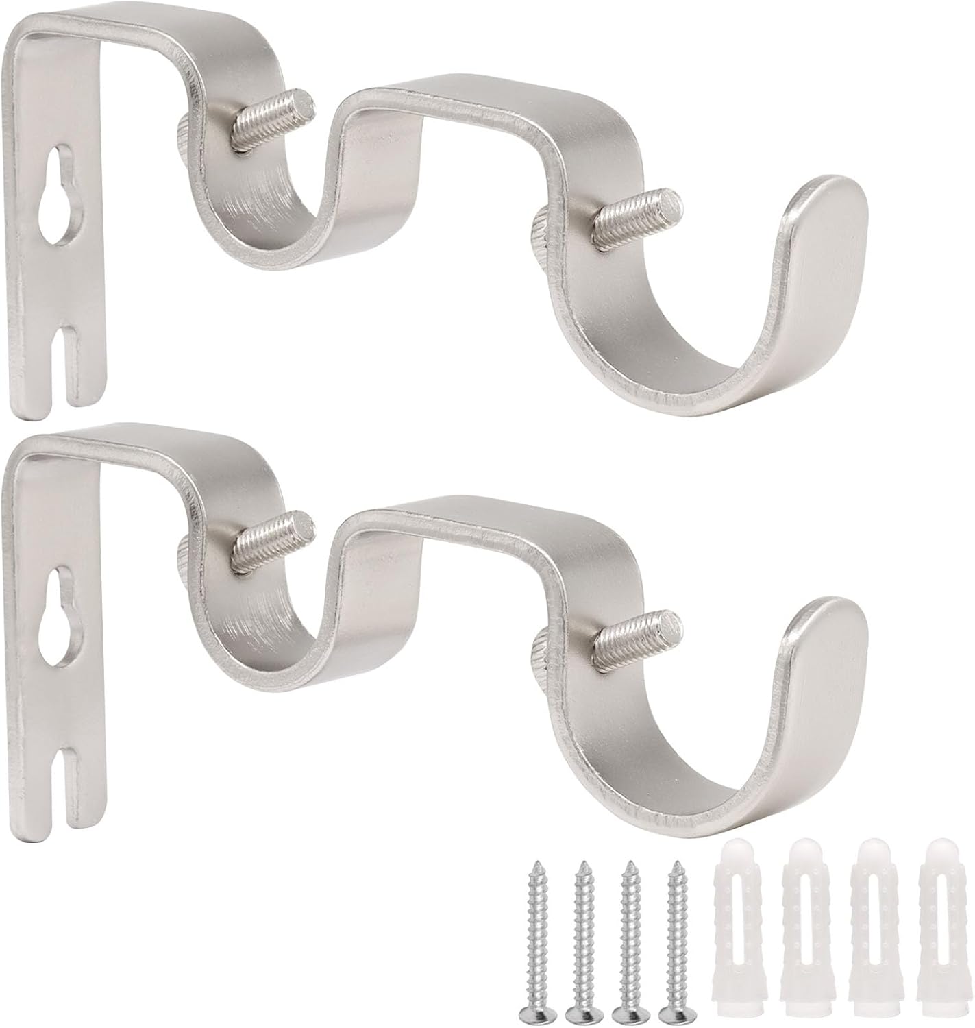 Bonsicoky 2 Pack Heavy Duty Double Curtain Rod Brackets - Adjustable Metal Rod Holders for 1" and 5/8" Rods, Adjustable Wall Mounted Holders for Living Spaces (Black)