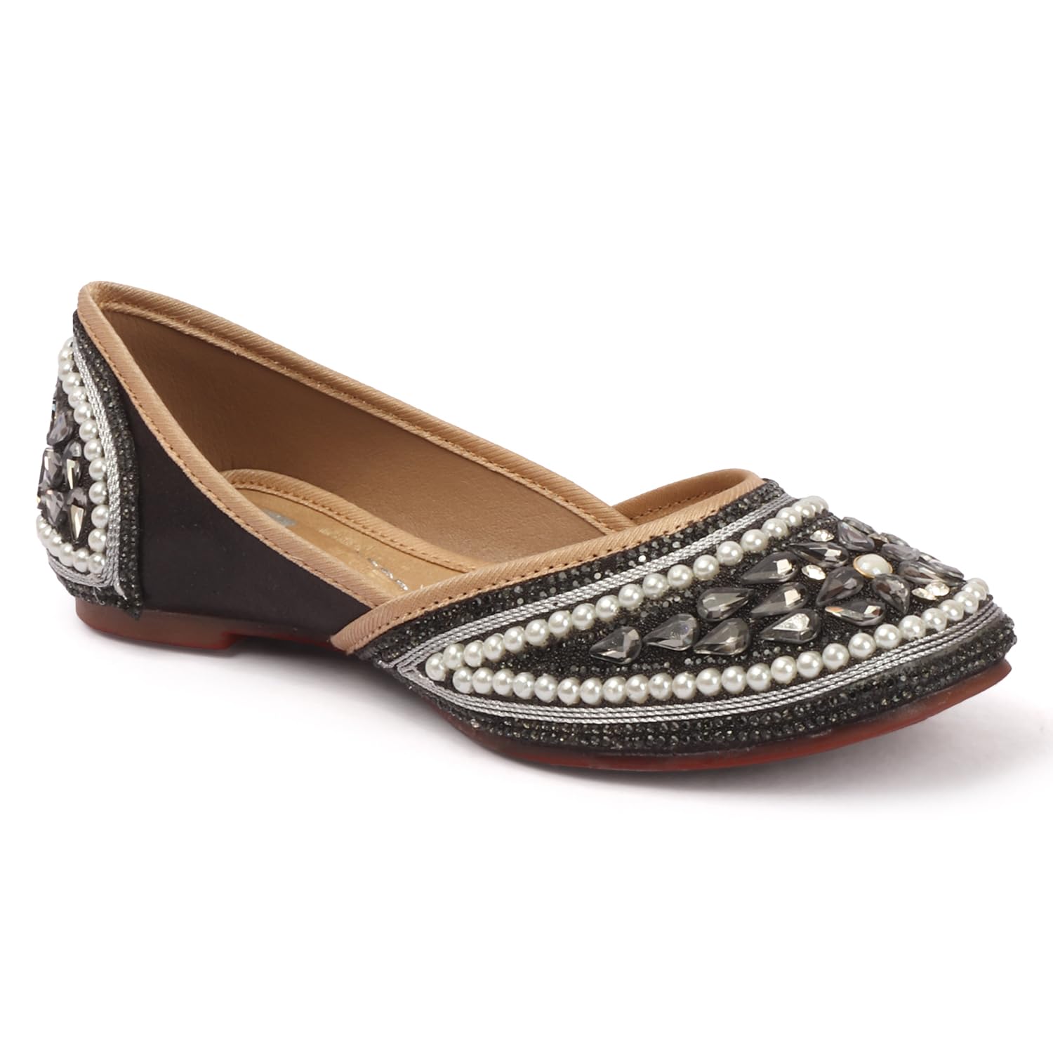 Women Ethnic Mojaris Looks Flat Soft, Comfortable Beaded & Fancy Punjabi Jutis for Women DU-1469-image-32