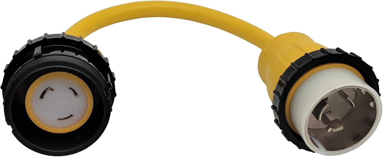 Parkworld 60301Y Shore Power Adapter Cord Marine 50A 125V SS1-50P Male to RV Twist Lock L5-30R 30A 125V Female (Yellow)