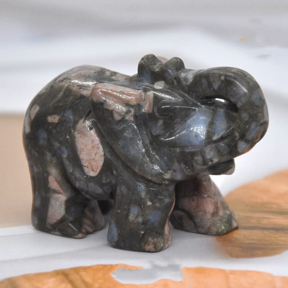HXSCOO 1PCS Elephant Statue Figurine Natural Crystal Amethyst Rose Quartz jasper Animals Stone Carved Feng Shui Home Office Craft Decor (Color : Rhyolite, Size : 1.5 Inch)